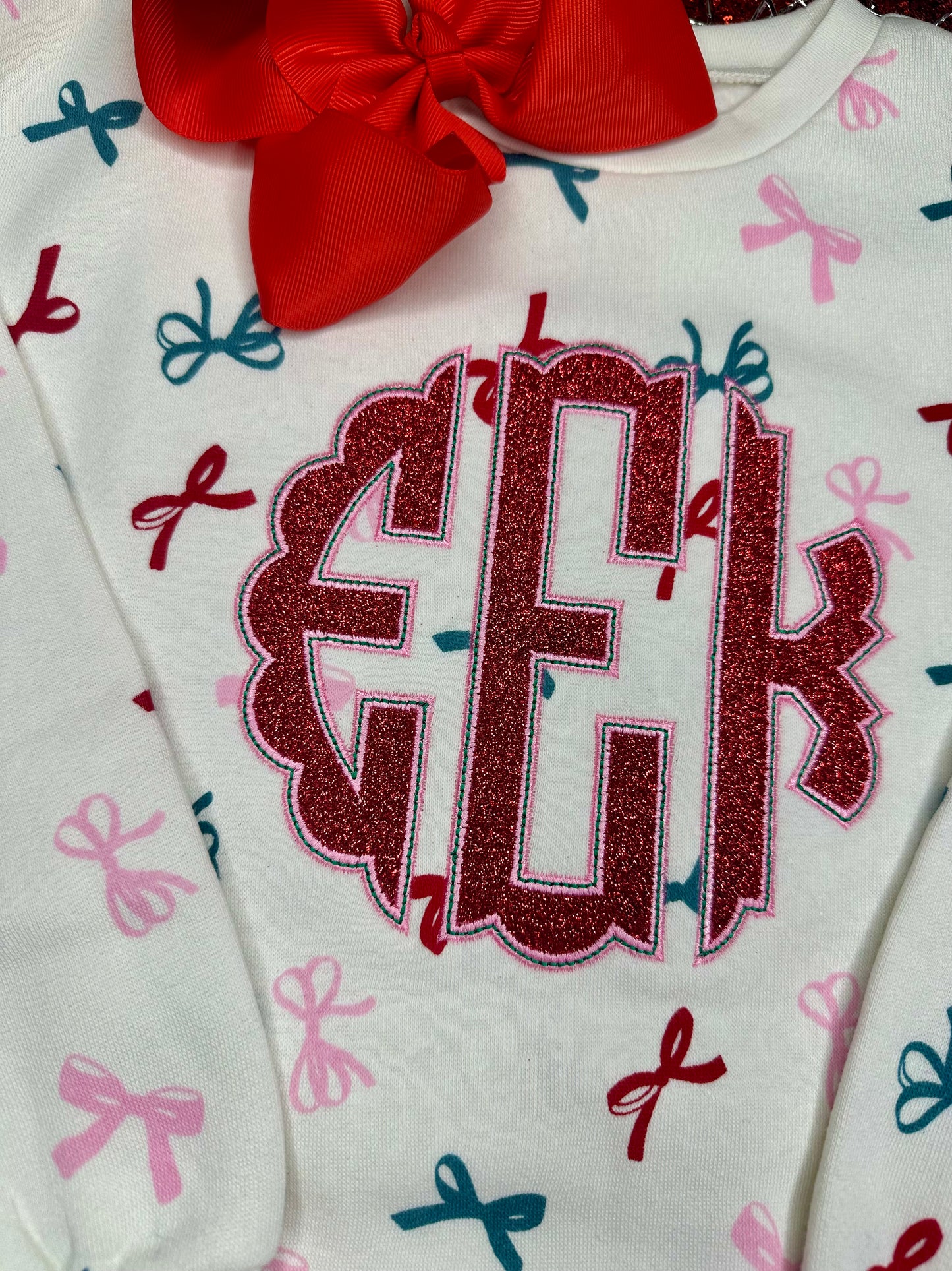 Glitter Monogram Bow Sweatshirt