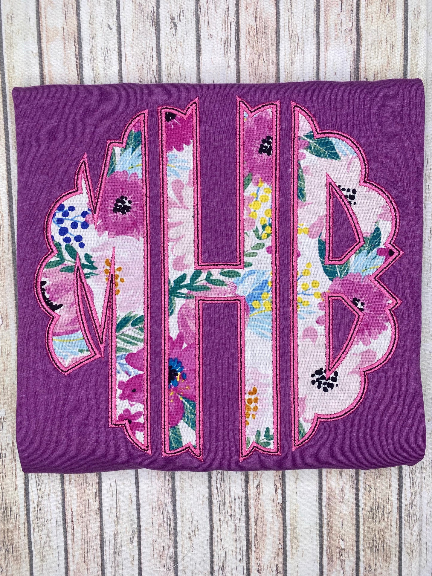 Magenta Floral Jumbo Monogram Tee