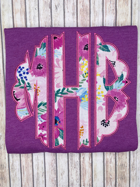 Magenta Floral Jumbo Monogram Tee